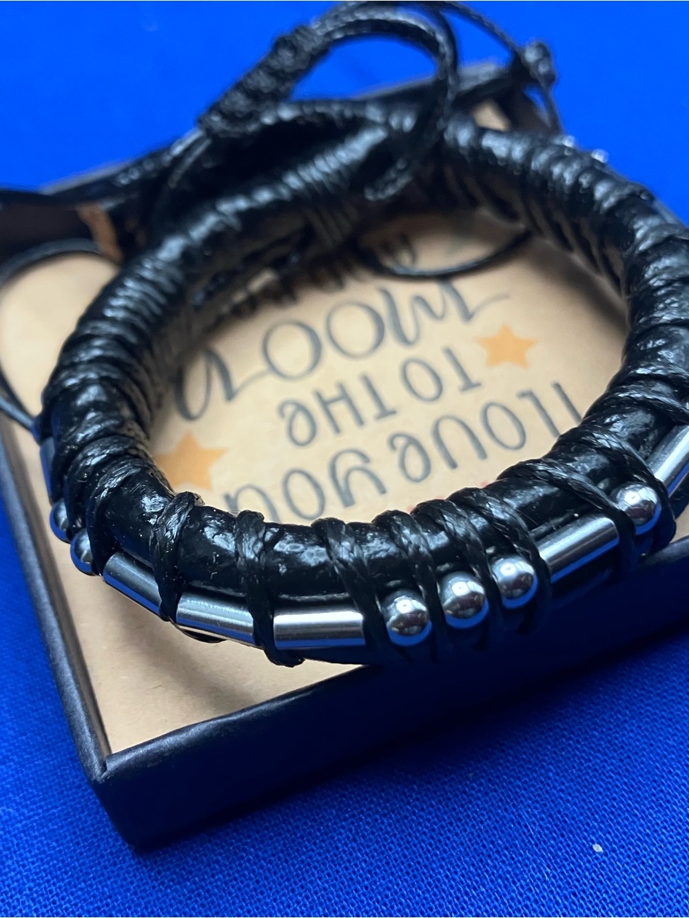 Men's Black Braided Leather Bead Bracelet - Unbranded